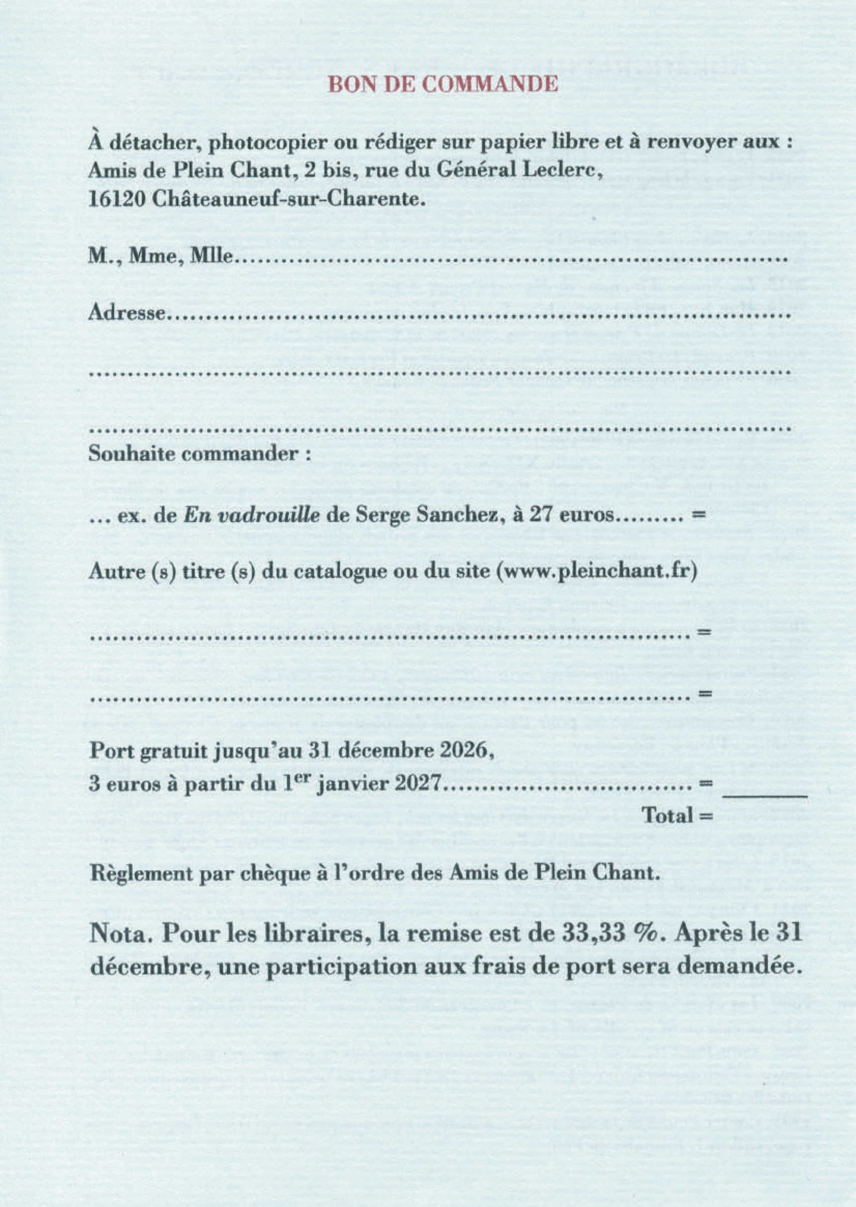 Bulletin
              de commande automne 2026$